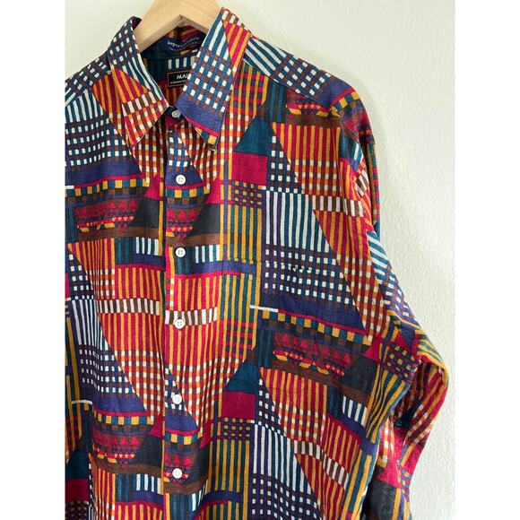 VINTAGE | Marcus by Neiman Marcus Linen Blend Abstract Pattern Button-Down Shirt - Picture 14 of 16